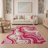 Wavy Pink Swirl Abstract Area Rug