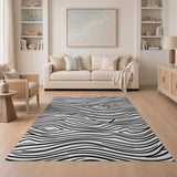 Black and White Wavy Zebra Stripe Black White Area Rug