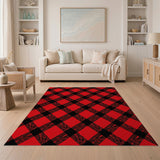 Bold Red Black Plaid Rustic Area Rug