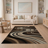 Brown and Tan Wavy Brown Abstract Area Rug