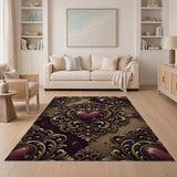 Ornate Baroque Cracked Heart Distressed Rug