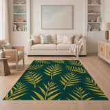 Golden Fern Leaves Emerald Green Area Rug