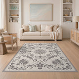 Ornate Grey Floral Medallion Area Rug