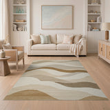 Wavy Beige Abstract Area Rug