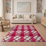 Geometric Modern Vibrant Pink Plaid Geometric Area Rug