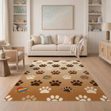 Brown Paw Print Rainbow Washable Area Rug
