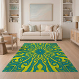 Teal Yellow Swirling Mandala Area Rug
