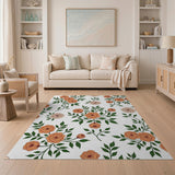 Orange Rose Floral Pattern Area Rug