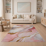 Rose Pink Gold Marble Abstract Area Rug