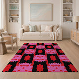 Bold Pink Red Geometric Tribal Area Rug