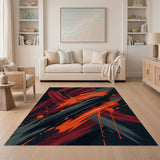 Bold Red Orange Brush Stroke Abstract Area Rug