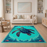 Twin Sea Turtles Teal Blue Coastal Rug