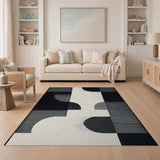 Black White Curved Geometric Area Rug