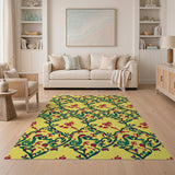 Vibrant Yellow Floral Trellis Area Rug