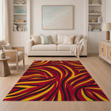 Bold Red Black Yellow Wavy Stripe Area Rug