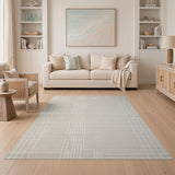Beige and Neutral Beige Geometric Grid Line Area Rug