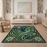 Peacock Iris Green Floral Vintage Rug
