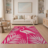 Pink Flamingo Palm Leaves Area Rug