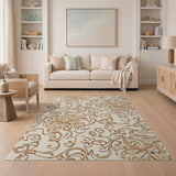 Floral Vintage Beige and Neutral Elegant Beige Floral Vine Area Rug