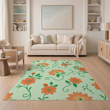 Vibrant Orange Floral Pattern Area Rug