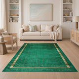 Emerald Green Gold Dot Bordered Area Rug