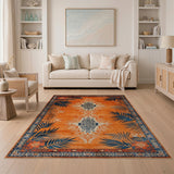 Burnt Orange Palm Frond Southwestern Area Rug