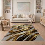 Gold and Silver Gold Swirl Abstract Area Rug