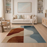 Abstract Organic Wave Area Rug in Terracotta Teal