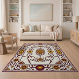 Ornate Red Border Gold Motif Persian Area Rug
