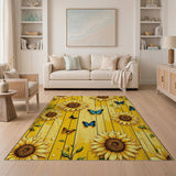 Sunflower Meadow Yellow Area Rug with Butterflies