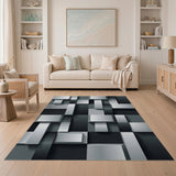 3D Geometric Cube Black White Area Rug