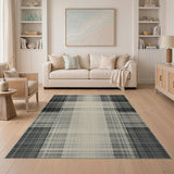 Distressed Black White Plaid Black and White Area Rug