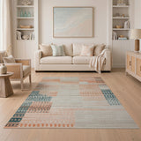 Terracotta Teal Patchwork Heritage Tribal Rug
