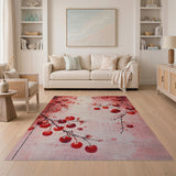 Red Cherry Branch Watercolor Area Rug