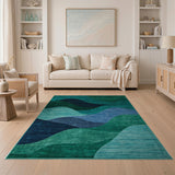 Abstract Area Blue and Teal Teal Blue Abstract Wave Area Rug