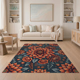 Vibrant Orange Dahlia Rose Floral Rug