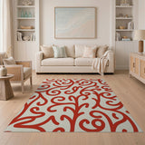 Red Red Swirling Vine Floral Area Rug