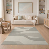 Modern Curved Beige Grey Abstract Area Rug