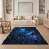 Washable Deep Blue Galaxy Area Rug - Low Pile & Non-Slip Space Design