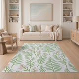 Lush Ferns Pink Blossoms Area Rug