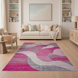Pink and Grey Abstract Wave Area Rug