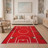 Red Red Soccer Field Geometric Area Rug
