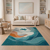 Teal Sea Turtle Abstract Wave Area Rug