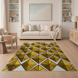 Gold Faceted Geometric Diamond Area Rug