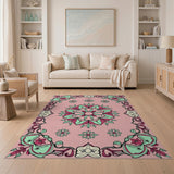 Multi-color and Patterns Ornate Pink Floral Mandala Area Rug