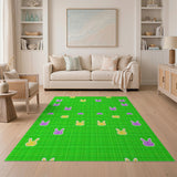 Playful Yellow Purple Bunny Green Plaid Rug