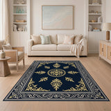 Navy Blue Gold Medallion Persian Rug
