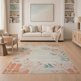 Beige Coral Berry Teal Leaf Area Rug