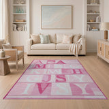Playful Pink Block Letter Kids Area Rug