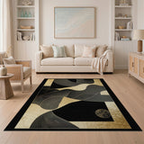 Black Gold Foil Abstract Wave Rug